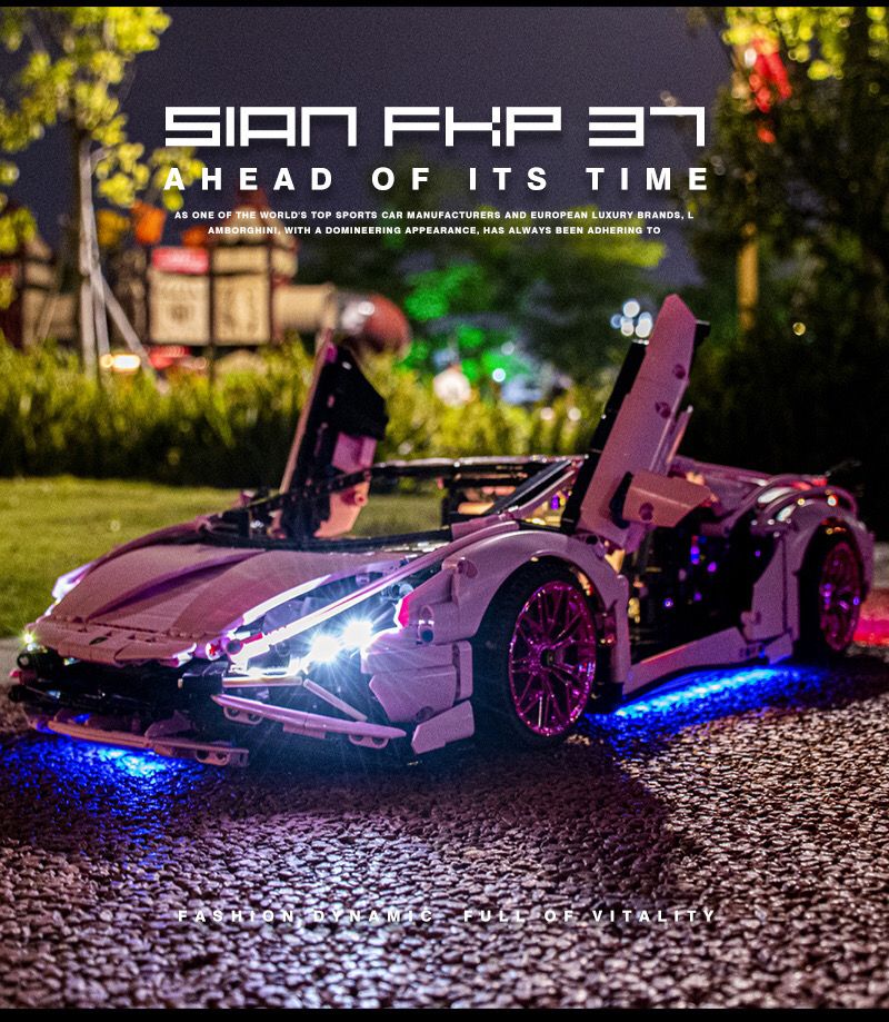 Trilumity Building Block Set: 1: 8 Pink Lamborghini Sian Special Edition (3696-Piece)
