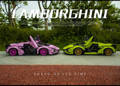 Trilumity Building Block Set: 1: 8 Pink Lamborghini Sian Special Edition (3696-Piece)