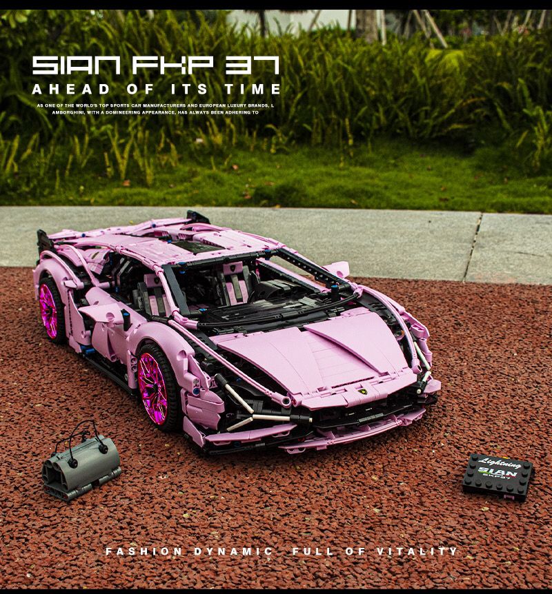 Trilumity Building Block Set: 1: 8 Pink Lamborghini Sian Special Edition (3696-Piece)