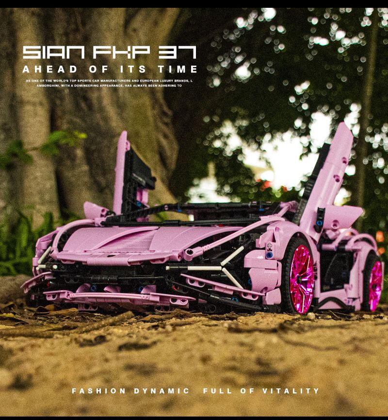 Trilumity Building Block Set: 1: 8 Pink Lamborghini Sian Special Edition (3696-Piece)