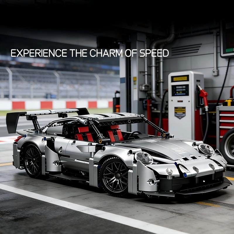 Trilumity Motorized Building Block Set: 1:14 Porsche 911 GT3 RS | Electroplated Metallic Edition (1280+-Piece)