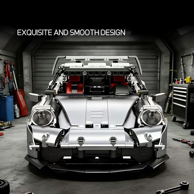 Trilumity Motorized Building Block Set: 1:14 Porsche 911 GT3 RS | Electroplated Metallic Edition (1280+-Piece)