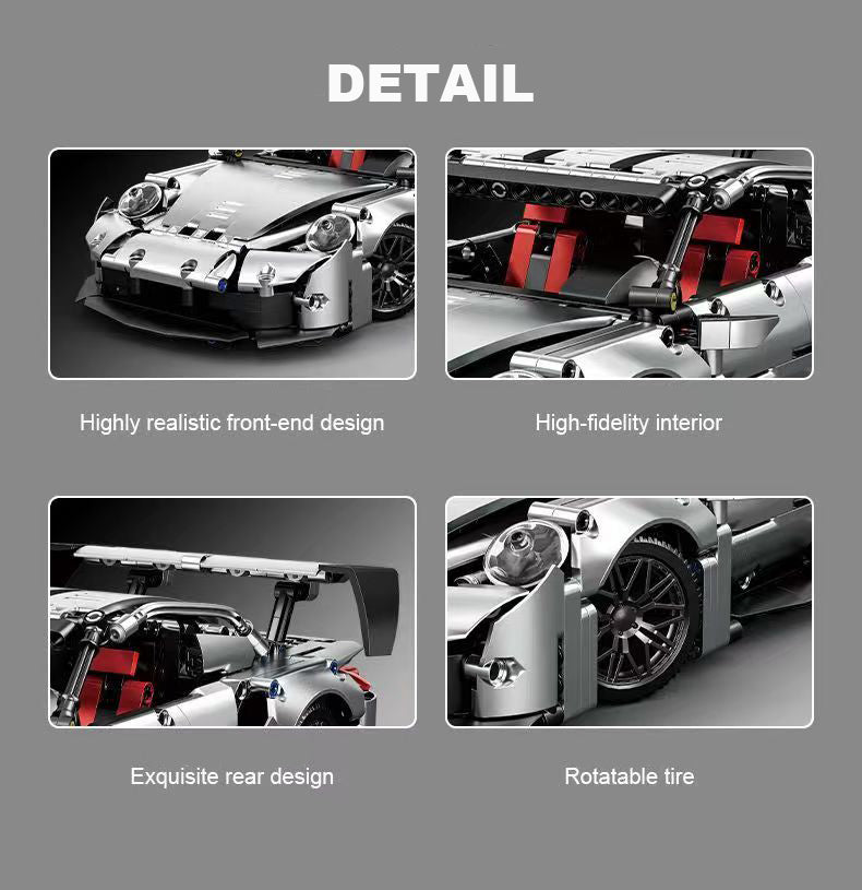 Trilumity Motorized Building Block Set: 1:14 Porsche 911 GT3 RS | Electroplated Metallic Edition (1280+-Piece)