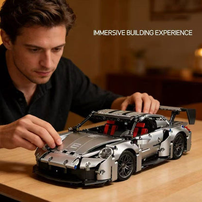 Trilumity Motorized Building Block Set: 1:14 Porsche 911 GT3 RS | Electroplated Metallic Edition (1280+-Piece)