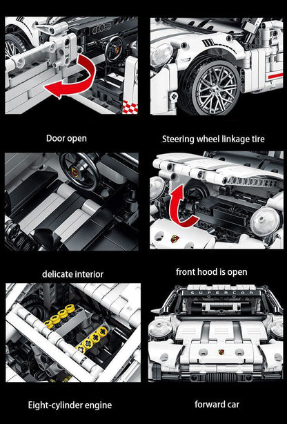Trilumity Building Block Set: 1:14 Porsche GT Race Car | High-Performance Racing Edition (1268+-Piece)