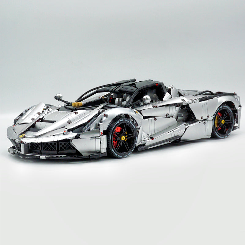 Trilumity LaFerrari C6 Sportcar, Customized Metal Silver Building Block Set, 1:8 Scale, Remote Control, 4,739-Piece