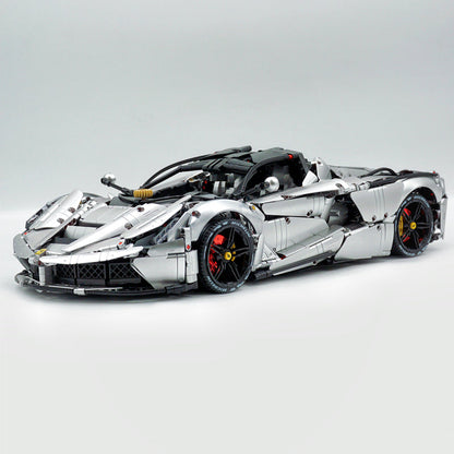 Trilumity LaFerrari C6 Sportcar, Customized Metal Silver Building Block Set, 1:8 Scale, Remote Control, 4,739-Piece