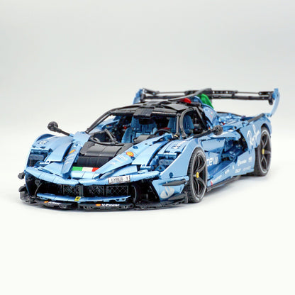 Trilumity Motorized Building Block Set: 1:8 The Ultimate Italian Hybrid Hypercar Evo | Customized Electroplating Tiffany Blue Italian Exotic