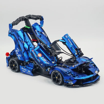 Trilumity Motorized Building Block Set: 1:8 The Ultimate Italian Hybrid Hypercar Evo | Matte Sapphire Blue Custom Edition (4058Piece)