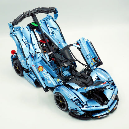 Trilumity Motorized Building Block Set: 1:8 The Ultimate Italian Hybrid Hypercar Evo | Customized Electroplating Tiffany Blue Italian Exotic
