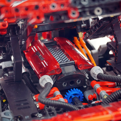 Trilumity Motorized Building Block Set: 1:8 The Ultimate Italian Hybrid Hypercar Evo | Pearl Red Painting Italian Flagship (4058Piece)