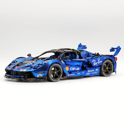 Trilumity Motorized Building Block Set: 1:8 The Ultimate Italian Hybrid Hypercar Evo | Matte Sapphire Blue Custom Edition (4058Piece)