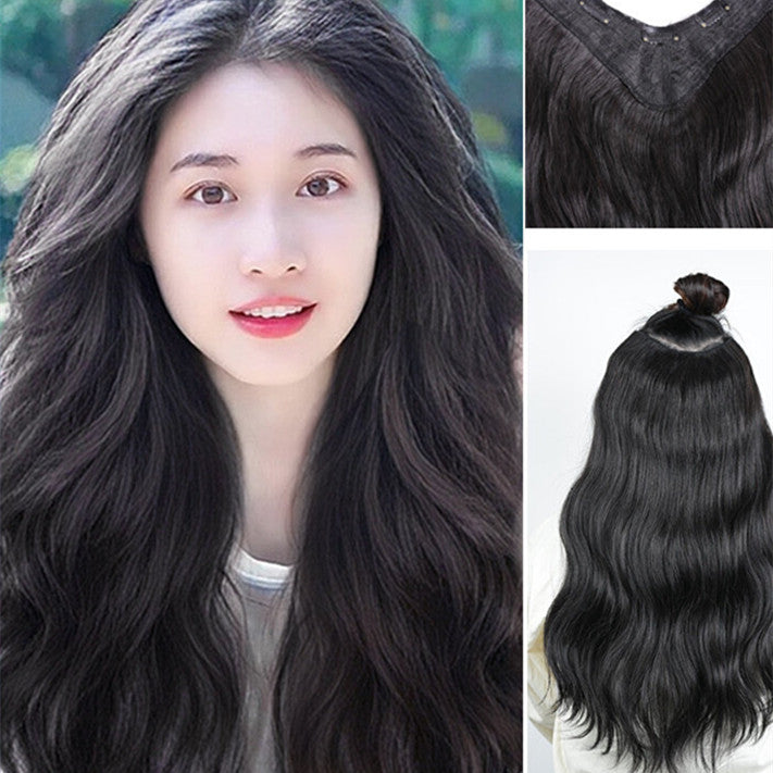 Trilumity Curly V-Part Half Wig in Dark Brown, front view