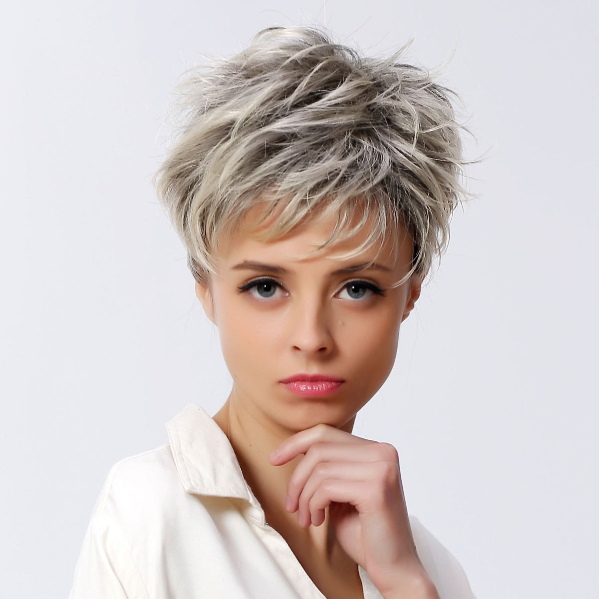 Trilumity Straight Wig in White, front view