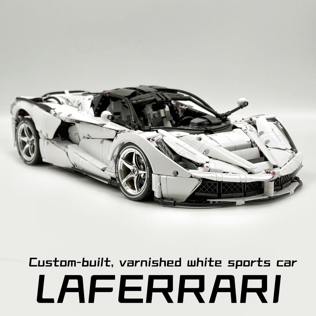 Trilumity LaFerrari C6 Sportcar, Custom White Goddess Building Block Set, 1:8 Scale, Remote Control, 4,739-Piece
