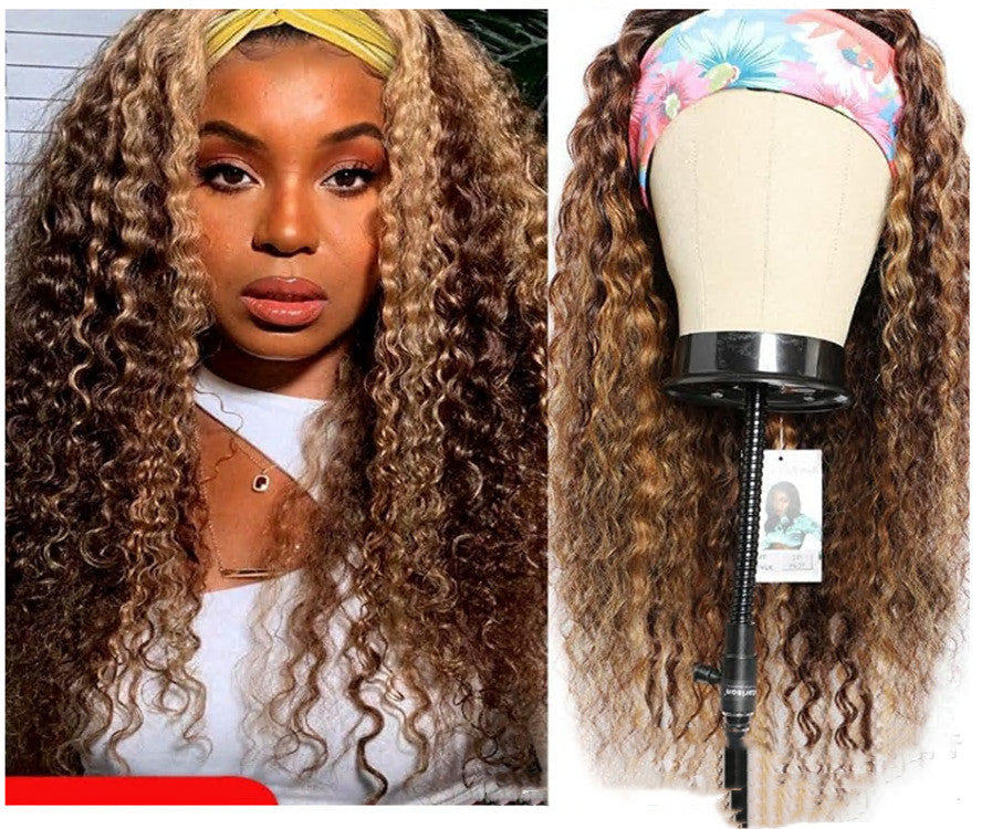 Trilumity Curly Headband Wig in Honey Blonde, back view