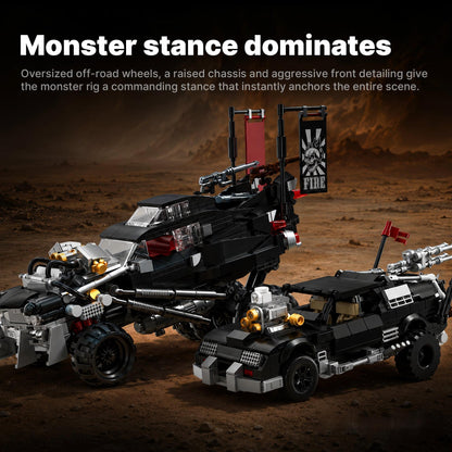 Trilumity Building Block Set: Wasteland Pursuit Set | Post-Apocalyptic Muscle Car & Monster Rig (1726-Piece)