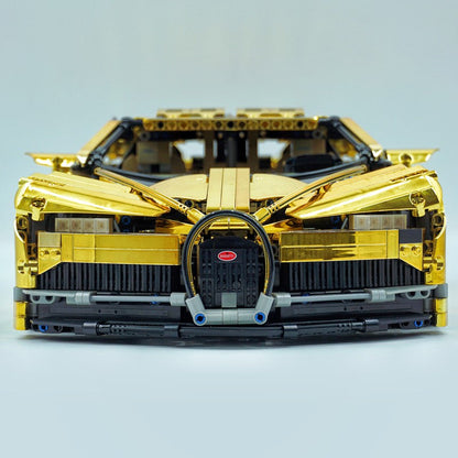 Trilumity Bugatti Chiron, Custom Modified Electroplated Mirror Gold Version Building Block Set, 1:8 Scale, Remote Control, 4,031-Piece