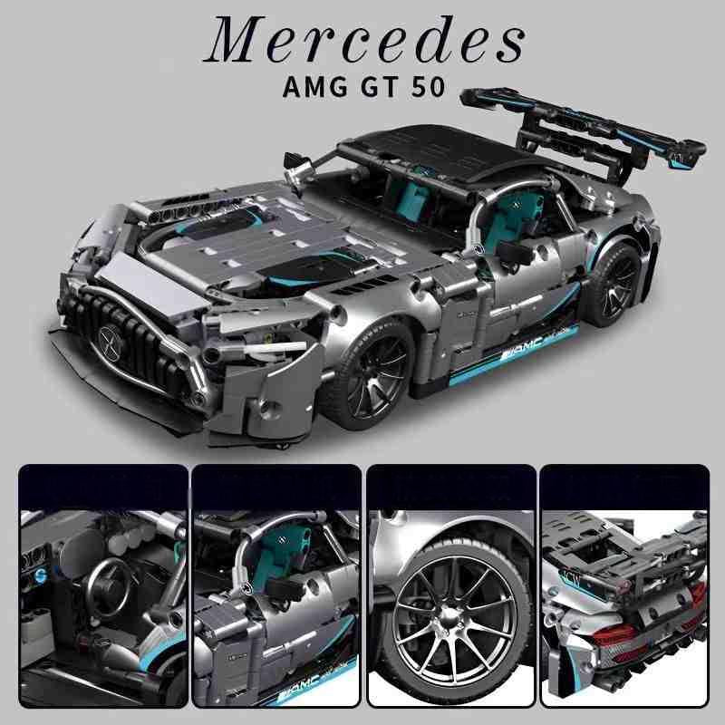 Trilumity Building Block Set: 1: 14 Silver Mercedes AMG Gt50, Detailed Reproduction, Cost-effective Choice (1466-Piece)