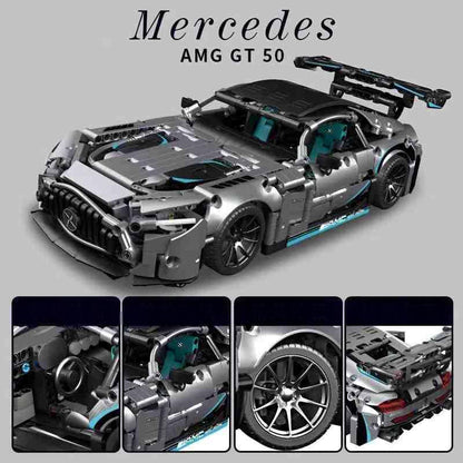 Trilumity Building Block Set: 1: 14 Silver Mercedes AMG Gt50, Detailed Reproduction, Cost-effective Choice (1466-Piece)