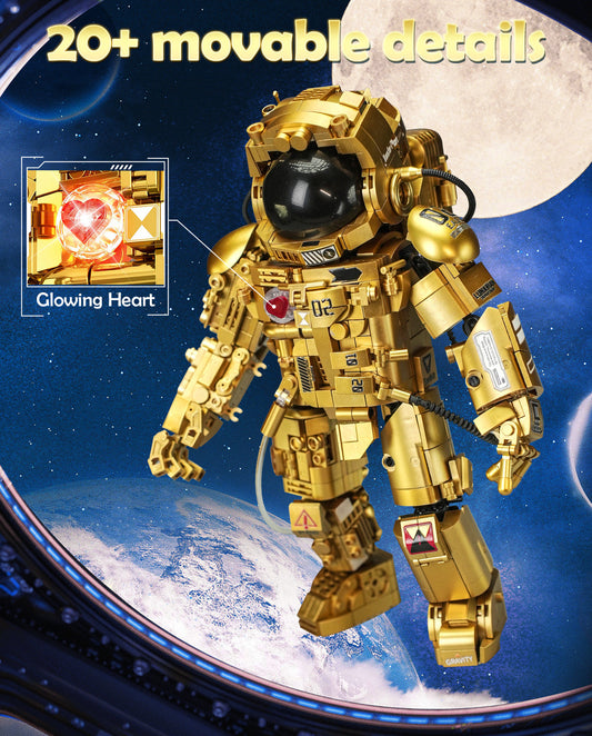 Trilumity Gold Astronaut with Variable Light Blocks, Space Exploration Model with Display Stand Building Block Set, 990-Piece