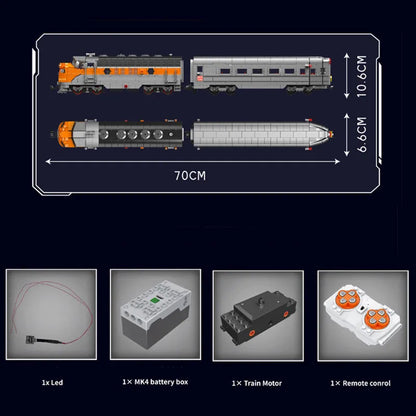 Mould King Motorized Building Block Set: USA EMD F7 WP Diesel Locomotive Train, Model K12018