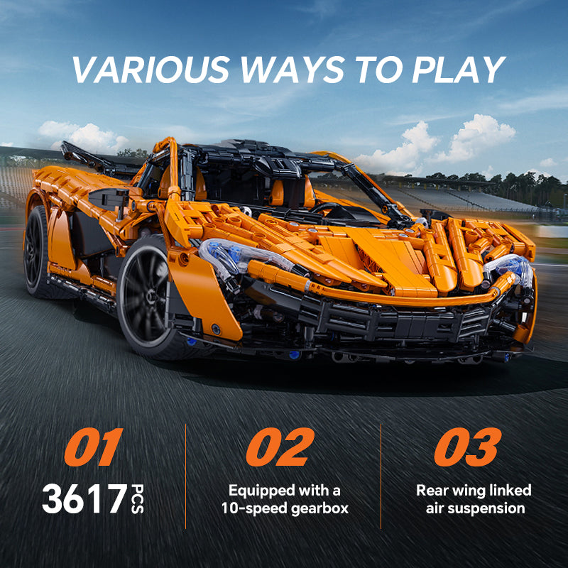 Trilumity Motorized Building Block Set: 1: 8 British Woking Hypercar Smiling W1 Building Sets, Rear wing linked air suspension, Butterfly Wing Door