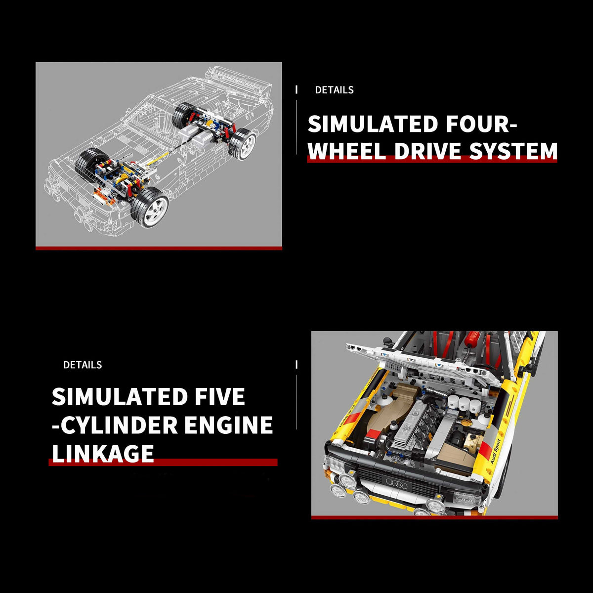 Trilumity Building Block Set: 1: 8 Audi Rally Quattro S1 Group B 1984, Genuine Authorization (3887+Piece)