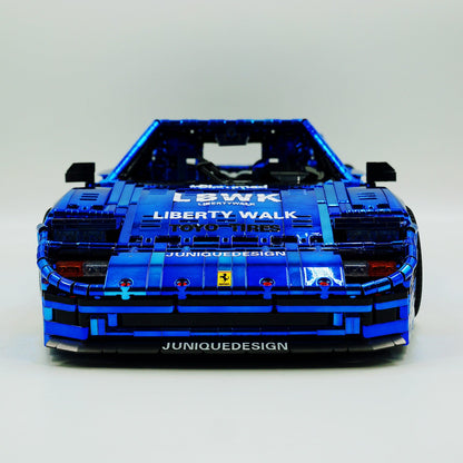 Trilumity Building Block Set: 1:8 The Ultimate 80s Turbo Icon Supercar | Lb Style Electroplated Mirror Royal Blue Edition (4026-Piece)