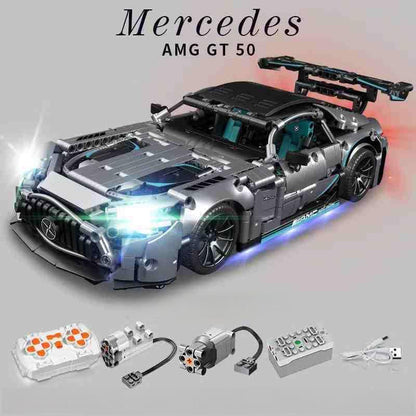 Trilumity Building Block Set: 1: 14 Silver Mercedes AMG Gt50, Detailed Reproduction, Cost-effective Choice (1466-Piece)