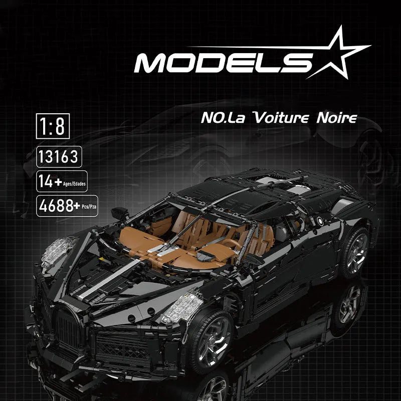 Mould King MOC Building Block Set: Motorized Bugatti La Voiture Noire Racing Car, Model 13163
