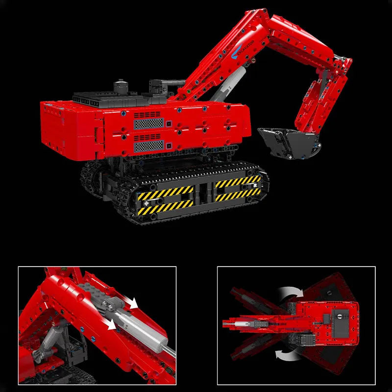 Mould King MOC Building Block Set: Motorized MOC Red Mechanical Digger, Model 15062
