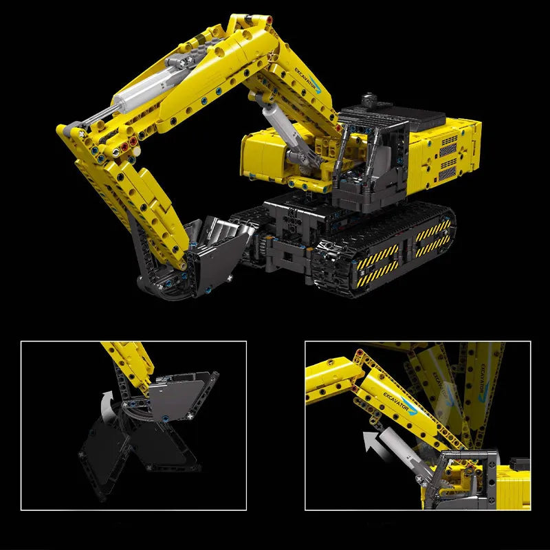 Mould King MOC Building Block Set: Motorized Yellow Mechanical Digger, Model 15061