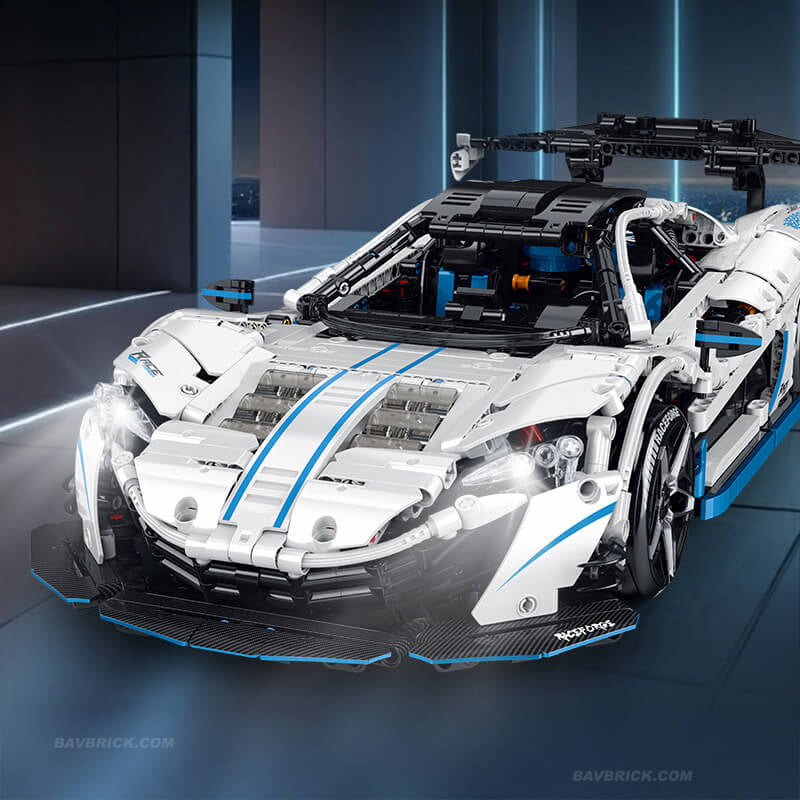 Trilumity Motorized Building Block Set: 1:10 Drifting Edition British Hybrid Hypercar | Remote-Controlled British Supercar | Metallic White Paint