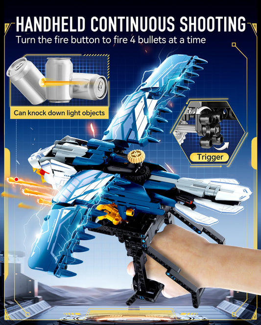 Trilumity Blue Eagle Hand-held Launch Toy with Movable Wings, 630Pcs Building Block Set, 630-Piece