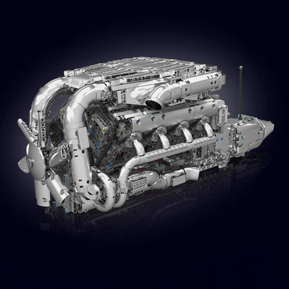 Trilumity Motorized Building Block Set: The Ultimate Chrome Twin Turbo V8 Engine & Gearbox (2899-Piece)