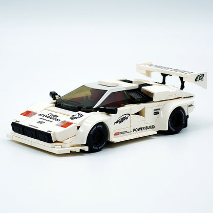 Trilumity Motorized Building Block Set: 80s Wedge Supercar Widebody Edition | Container Display Case (338-Piece)