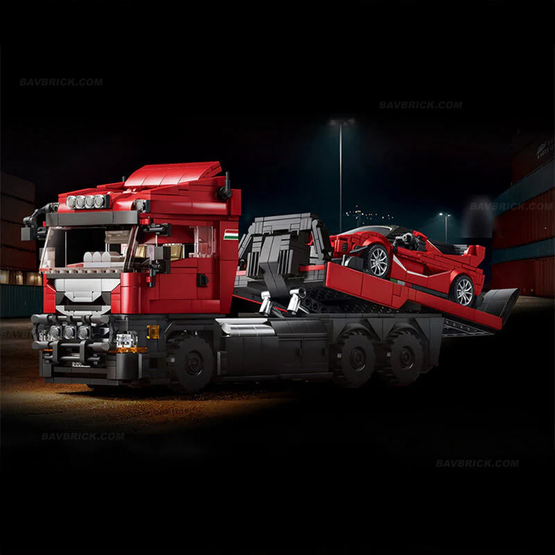 Trilumity Building Block Set: 1:24 Red Italian Hypercar & Scania Trailer Set (1728Piece)