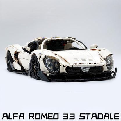 Trilumity Motorized Building Block Set: 1: 8 Alfa Romeo 33 Stradale Supercar, White Goddess Customized Version (3861-Piece)