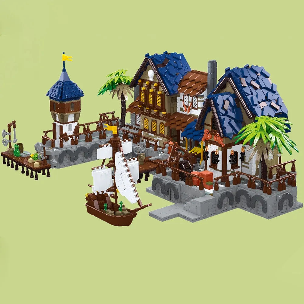 JieStar MOC Building Block Set: Experts MOC Medieval Town Harbor, Model 89152