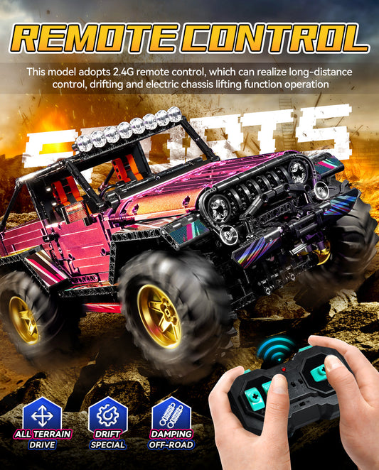 Trilumity Jeep Wrangler Plated Off-Road Pickup with Electric Chassis Lifting, 1:10 MOC Truck Building Block Set, Remote Control, 2,088-Piece