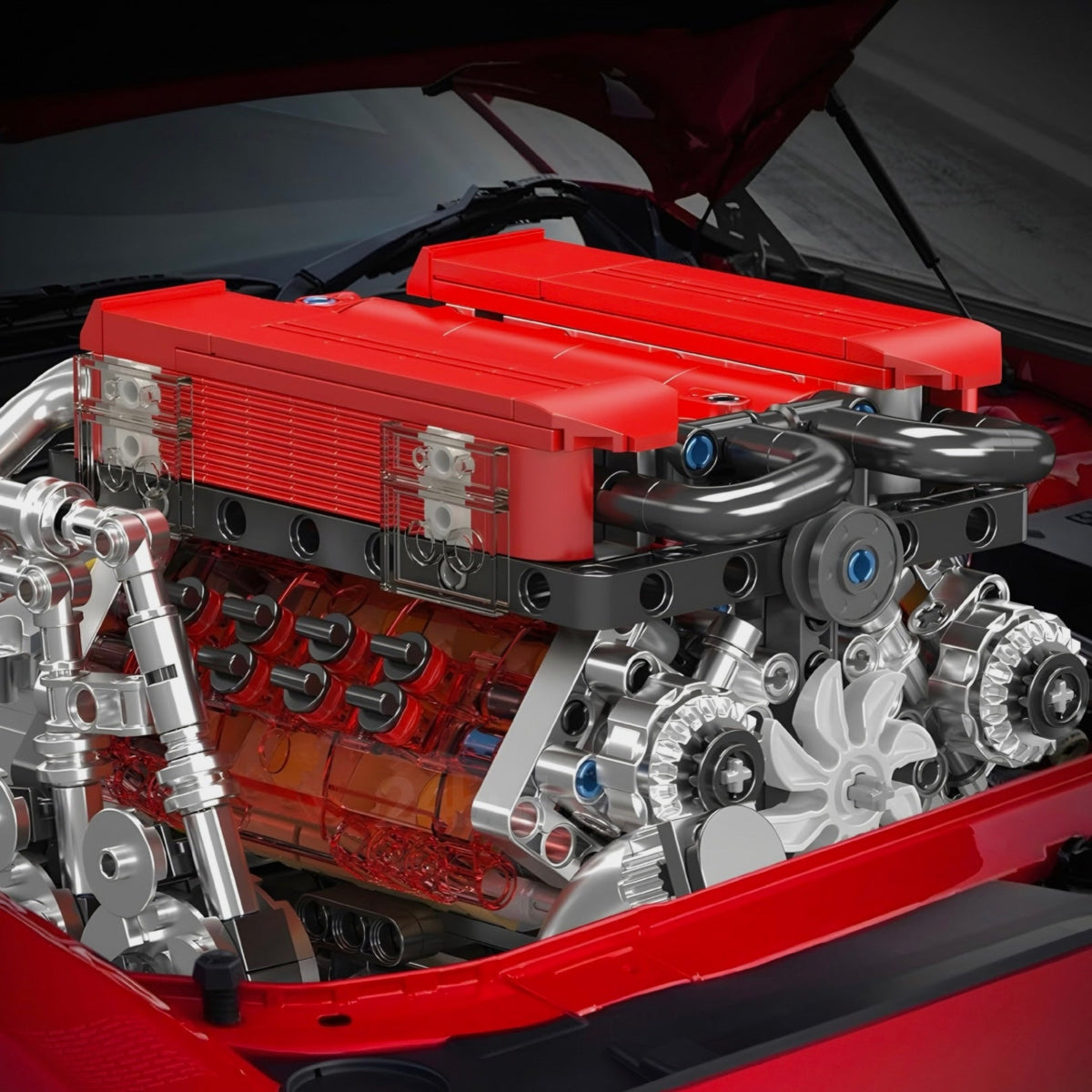 Trilumity Building Block Set: Motorised Red Edition W16 Engine| 958-Piece