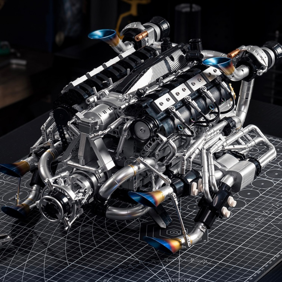 Trilumity Building Block Set: Burnt Blue V8 Performance Engine | Premium Motorised Engine Model | 1:8 Scale | 2774-Piece
