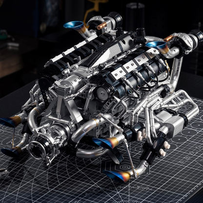 Trilumity Building Block Set: Burnt Blue V8 Performance Engine | Premium Motorised Engine Model | 1:8 Scale | 2774-Piece