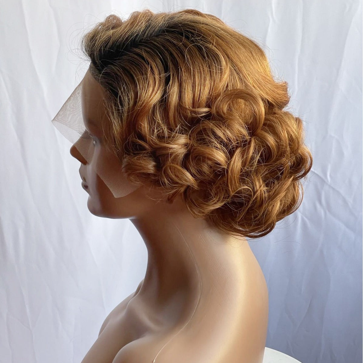 Trilumity Curly Lace Front Wig in Honey Blonde, three-quarter view