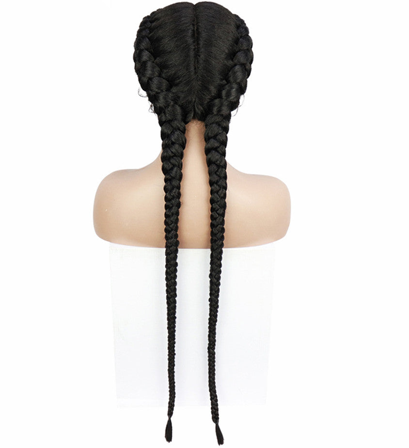 Trilumity Braided Lace Front Wig in Natural Black, hair texture close-up