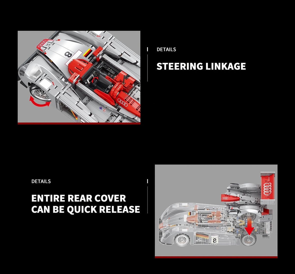 Trilumity Building Block Set: 1:8 Audi R8 Lmp 2000 | Remote Controlled | Genuine Authorization | 2426-Piece