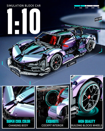 Trilumity Motorized Building Block Set: 1: 10 Apollo Super Plated Sports Car, Remote Control Drift, Electric Gullwing Doors, 2036-Piece