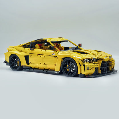 Trilumity Building Block Set: 1: 8 BMW M4 GT3 Building Set, Fully Detailed Simulation, Baked Enamel Yellow Custom Edition (4556Piece)