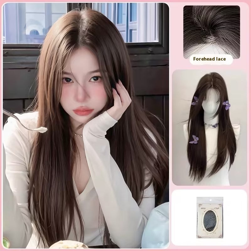 Trilumity Straight Lace Front Wig in Black, hairline close-up